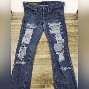 J. CREW Distressed Jeans Women's 32x30 Stretch Toothpick Medium Wash Denim Blue